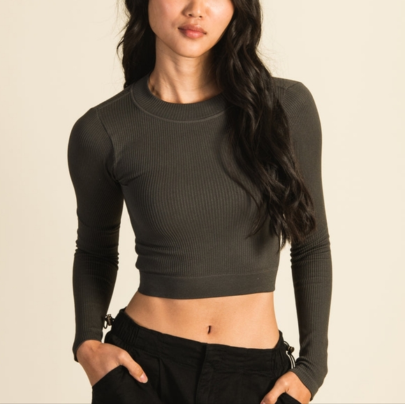 HARLOW SEAMLESS LONG SLEEVE MOCKNECK - CHARCOAL - Picture 1 of 7